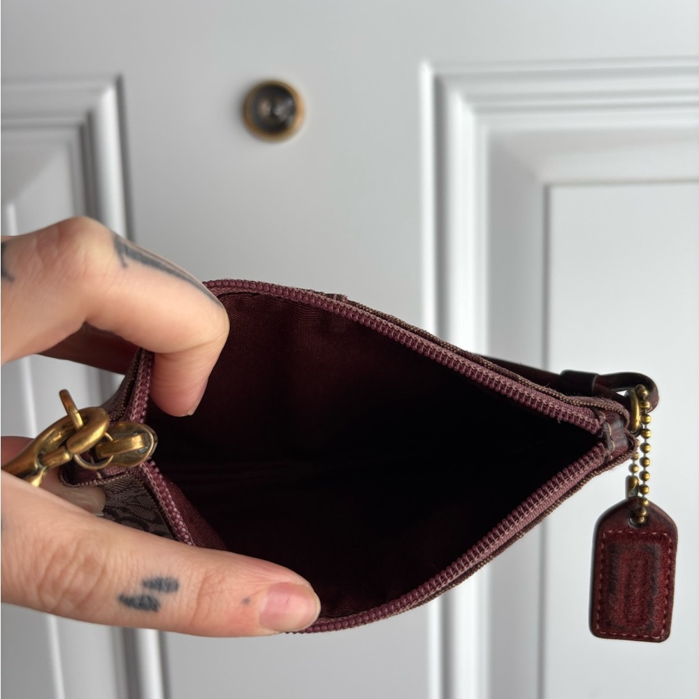 Burgundy Coach Signature Canvas and Suede wristlet - Picture 3 of 7